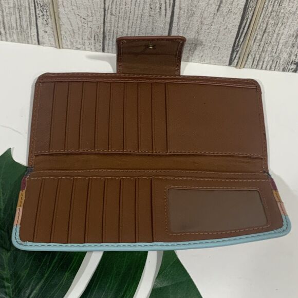 Fossil Leather Stripe Snap Button RFID Wallet Women - Picture 6 of 9